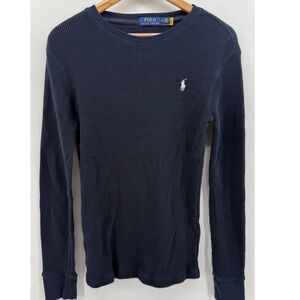 Polo Ralph Lauren Mens Navy Blue Waffle Knit Thermal Long Sleeve Shirt Size M
